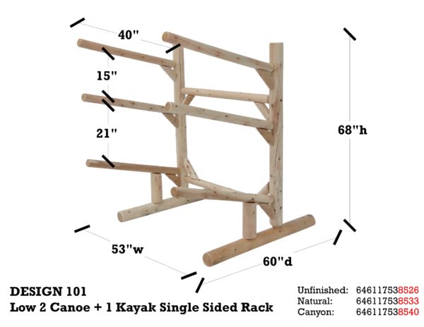 Low 2 Canoe + 1 Kayak 1-Sided Rack - Image 3
