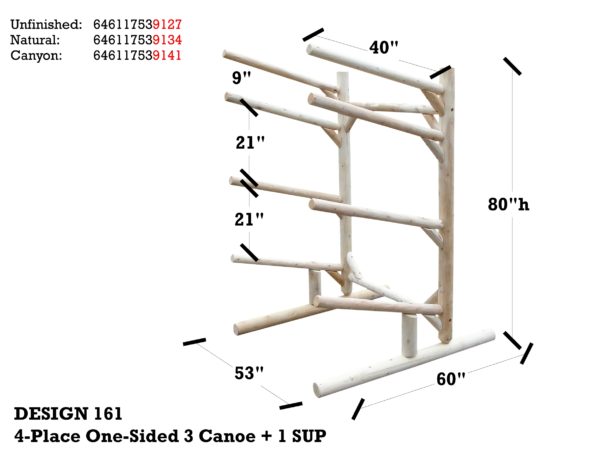 4-Place 1-Sided 3 Canoe + 1 SUP Wooden Rack - Image 2