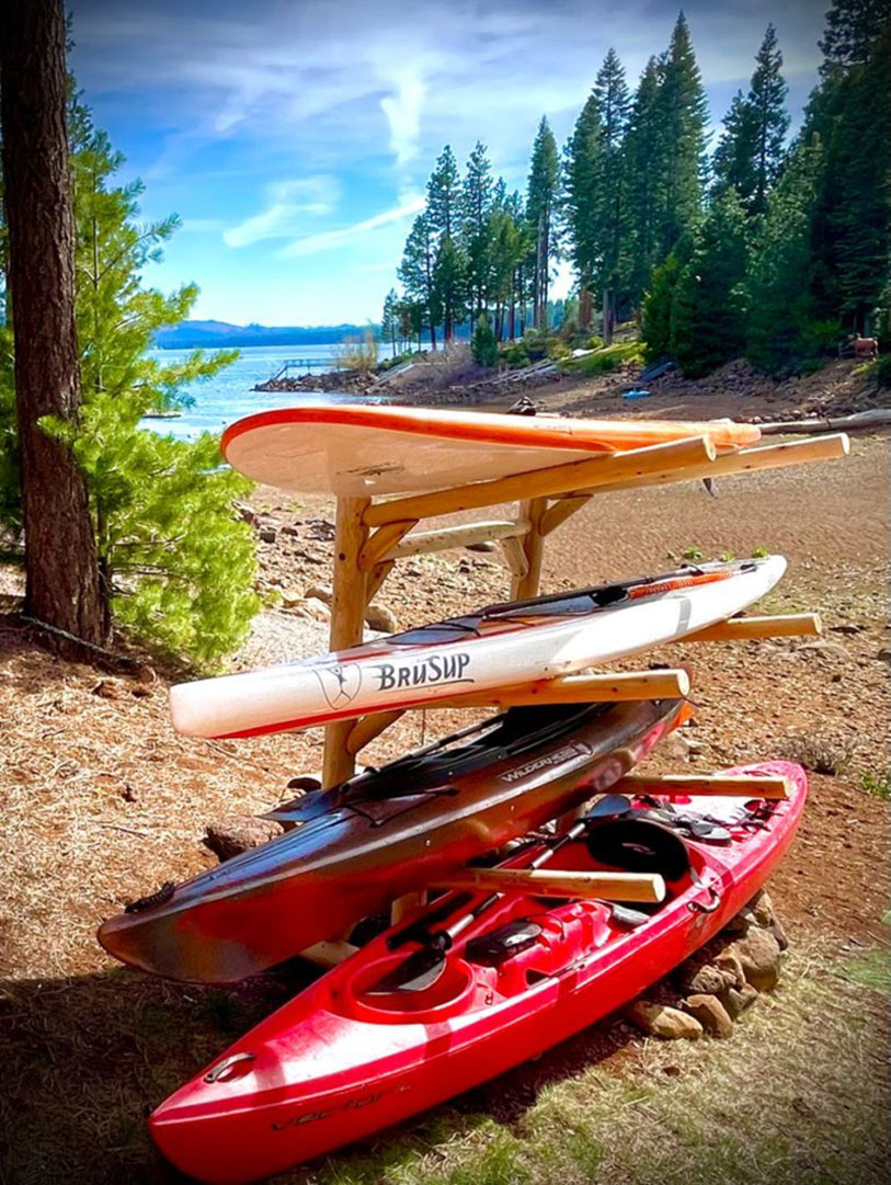 Log Kayak Rack 3 Place One Sided Kayak and Canoe Rack Natural Finish