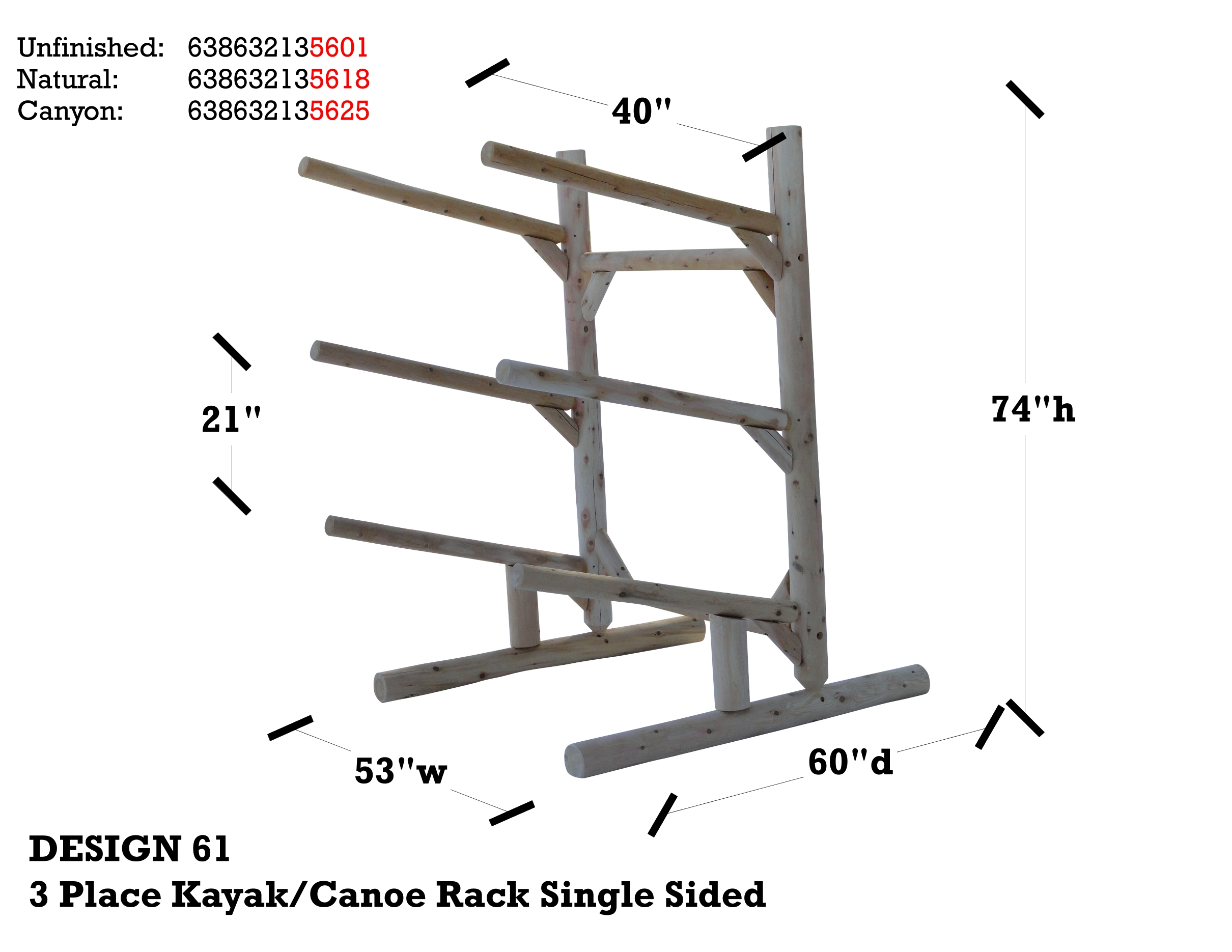 3 Place Kayak Rack Free Standing Log Kayak Canoe Storage