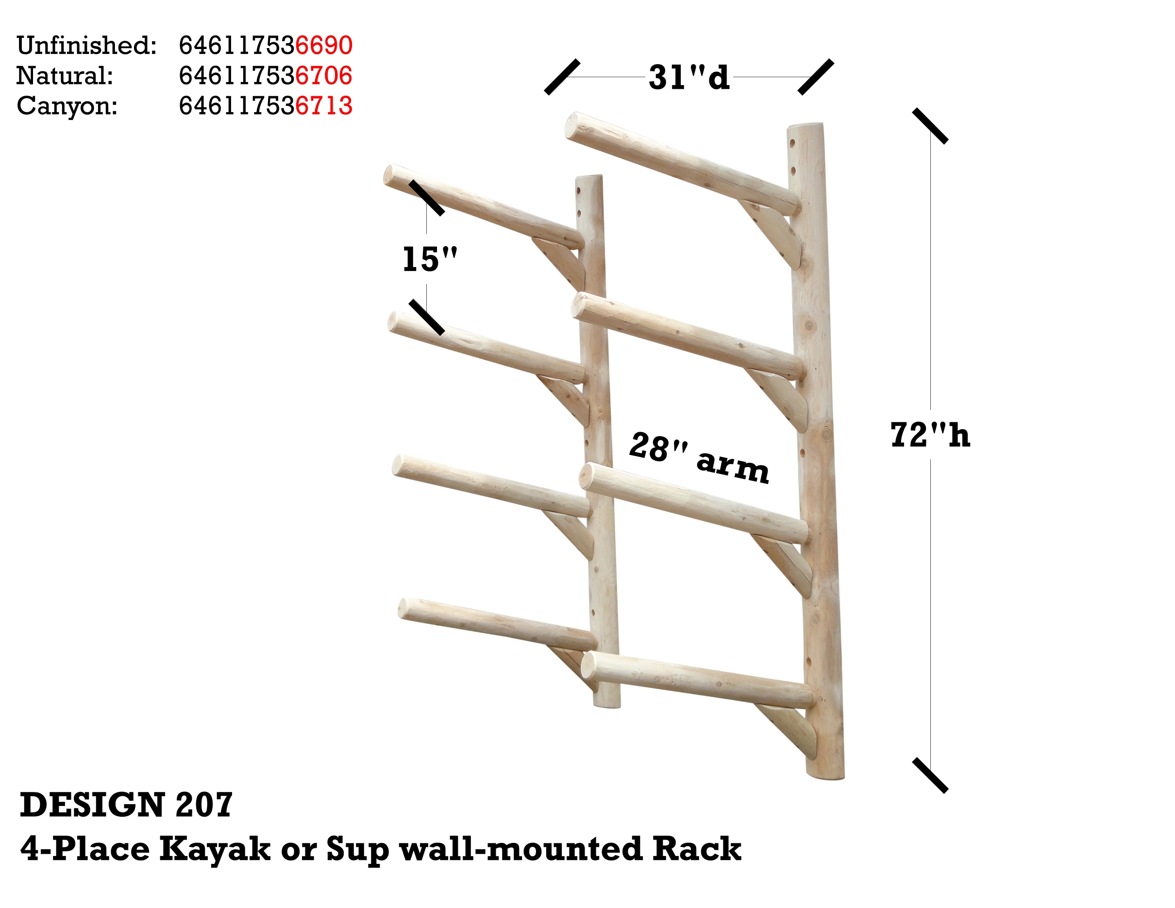 Wall Mounted Kayak Storage Rack | 4 Place Wall Rack for Kayaks & SUPs