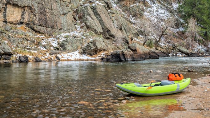 Kayak in the Poudre River near Fort Collins, Colorado