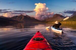 Kayakers in Montana's Glacier National Park